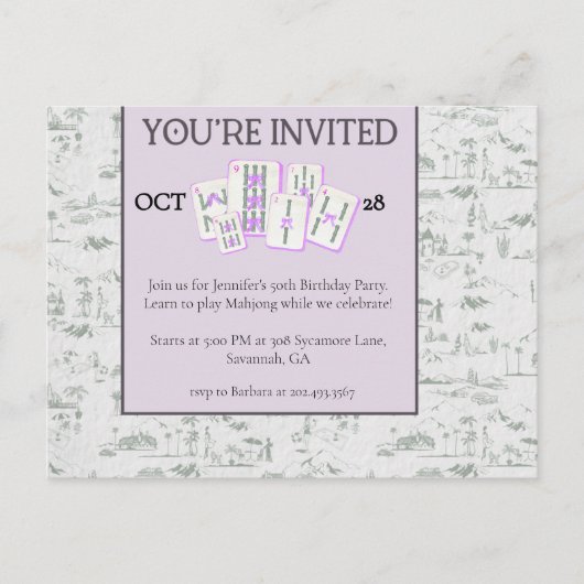 Mahjong uitnodiging met tegels en toilet (Voorkant)