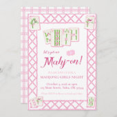 Mahjong Uitnodiging van het Feest, Roze Groene Coq (Voorkant / Achterkant)