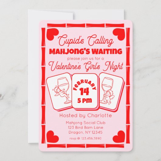 Mahjong Valentijnsfeest Cupido uitnodiging (Voorkant)