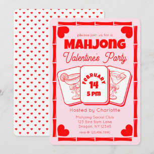 Mahjong Valentijnsroze feestuitnodiging Kaart