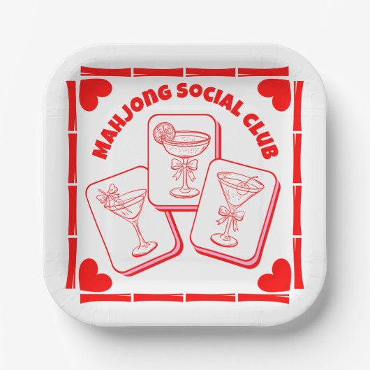 Mahjong Valentine's Party Cocktail Papieren Bordje (Voorkant)