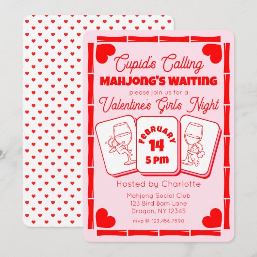 Mahjong Valentine's Party Cupid Invitation Kaart (Voorkant / Achterkant)