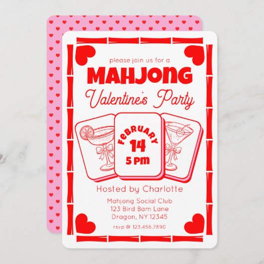 Mahjong Valentine's Party Invitation Kaart (Voorkant / Achterkant)