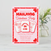 Mahjong Valentine's Pink Party Invitation Kaart (Staand voorkant)