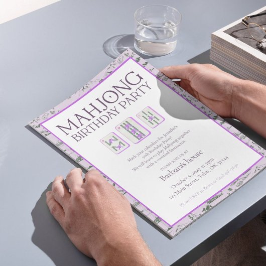 Mahjong Verjaardagsfeest Uitnodiging, paarse toile Kaart
