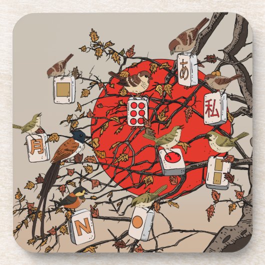 Mahjong Vogels Game Bier Onderzetter (Voorkant)