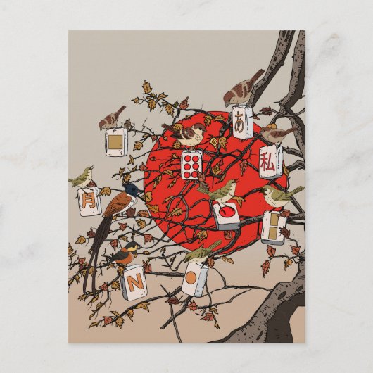Mahjong Vogels Game Briefkaart (Voorkant)