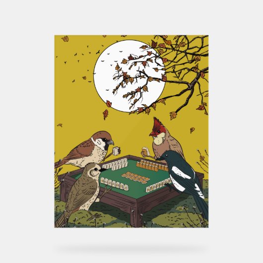 Mahjong vogels spel acryl bord (Voorkant)