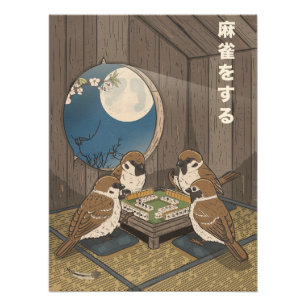 Mahjong vogels spel spelen foto afdruk