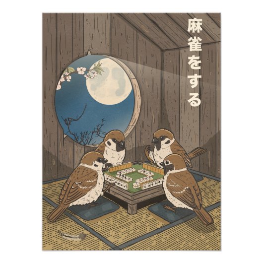 Mahjong vogels spel spelen foto afdruk (Voorkant)