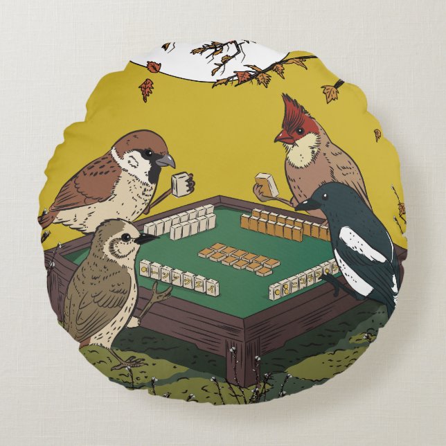 Mahjong vogels spel spelen  rond kussen (Voorkant)