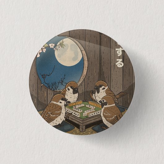 Mahjong vogels spel spelen  ronde button 3,2 cm (Voorkant)
