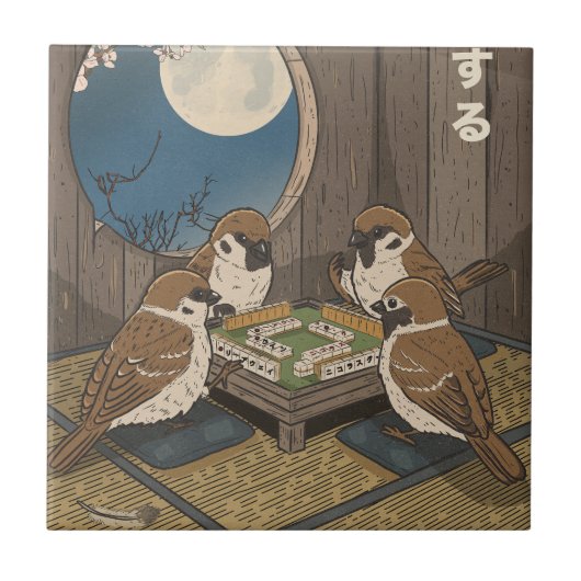 Mahjong vogels spel spelen tegeltje (Voorkant)