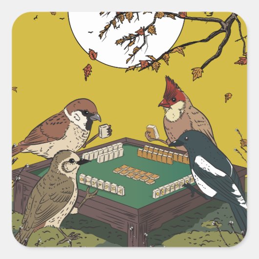 Mahjong vogels spel spelen vierkante sticker (Voorkant)