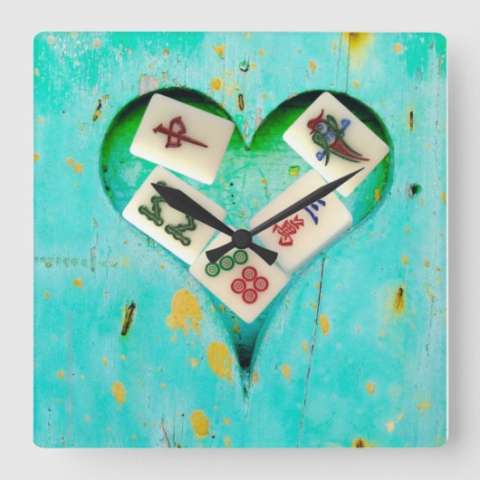 Mahjong vult mijn Heart-uurtje Vierkante Klok (Voorkant)