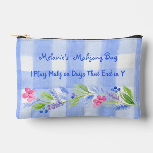 Mahjong Watercolor Bloem Check Rits Tile Dobbelste Etui (Voorkant)