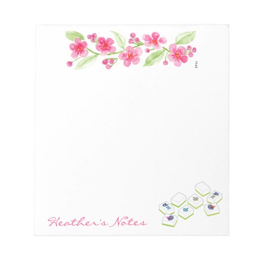 Mahjong Watercolor Flower Blossoms NAME Notitieblok (Voorkant)