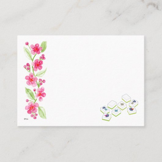 Mahjong Watercolor Flower Blossoms Place Card Plaatskaartje (Voorkant)