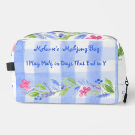 Mahjong Watercolor Flower Check Zip Tile Dice Bag  Toilettasje