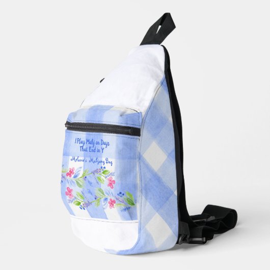 Mahjong Waterverf Bloem Geruite Ritssluiting Dobbe Sling Bag (Rechterhoek)