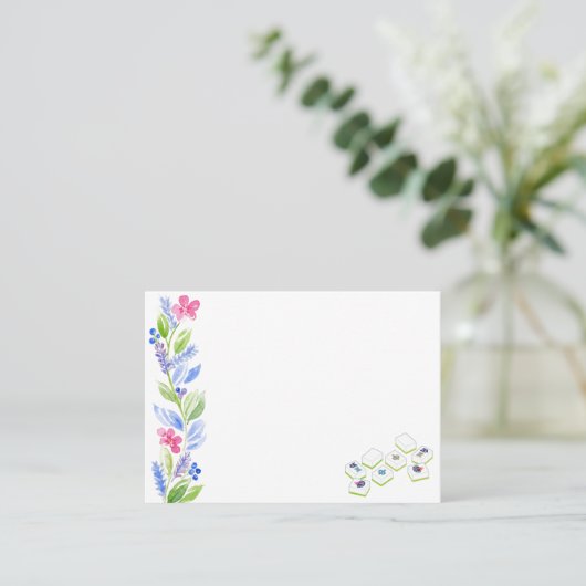 Mahjong Waterverf Bloem Plaatskaartje (Staand voorkant)
