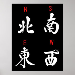 Mahjong Winds, Honor Suit, North, South, East, Wes Poster