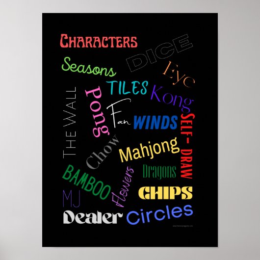 Mahjong Words Poster met zwarte achtergrond (Voorkant)
