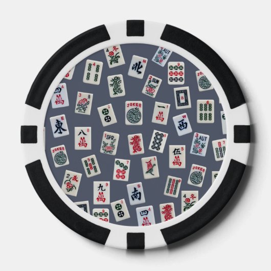 MahJongg tegels ontwerp op donkerblauw Poker Chips (Voorkant)