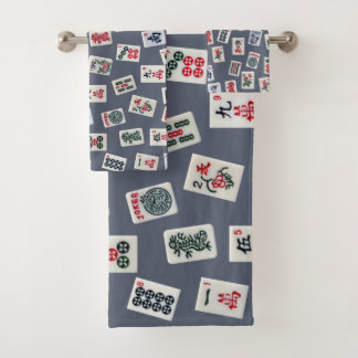 MahJongg-tegels ontwerpen donkerblauw Bad Handdoek