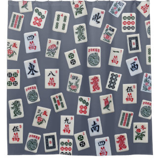 MahJongg-tegels ontwerpen donkerblauw Douchegordijn