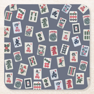 MahJongg-tegels ontwerpen donkerblauw Kartonnen Onderzetters