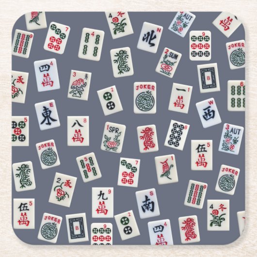 MahJongg-tegels ontwerpen donkerblauw Kartonnen Onderzetters (Voorkant)