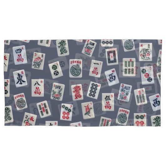 MahJongg-tegels ontwerpen donkerblauw Kussensloop (Voorkant-Links)