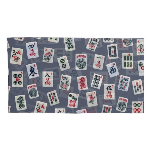 MahJongg-tegels ontwerpen donkerblauw Kussensloop (Achterkant-Rechts)