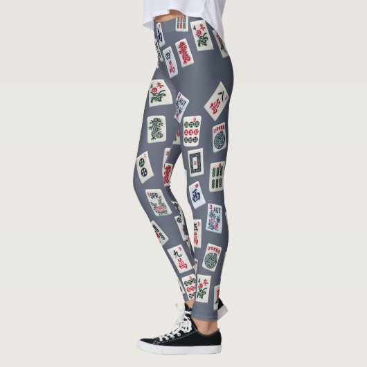 MahJongg-tegels ontwerpen donkerblauw Leggings (Links)
