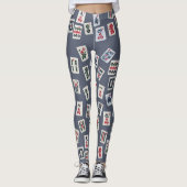 MahJongg-tegels ontwerpen donkerblauw Leggings (Voorkant)