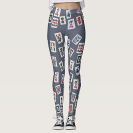 MahJongg-tegels ontwerpen donkerblauw Leggings