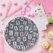 MahJongg-tegels ontwerpen donkerblauw Papieren Bordje (Feest)