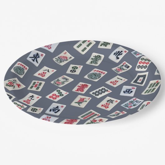 MahJongg-tegels ontwerpen donkerblauw Papieren Bordje (Gekanteld)