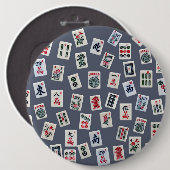 MahJongg-tegels ontwerpen donkerblauw Ronde Button 6,0 Cm (Voorkant /achterkant)