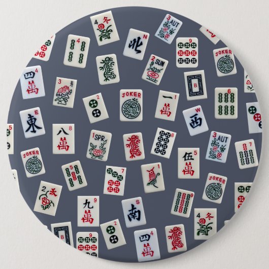MahJongg-tegels ontwerpen donkerblauw Ronde Button 6,0 Cm (Voorkant)