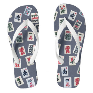 MahJongg-tegels ontwerpen donkerblauw Teenslippers