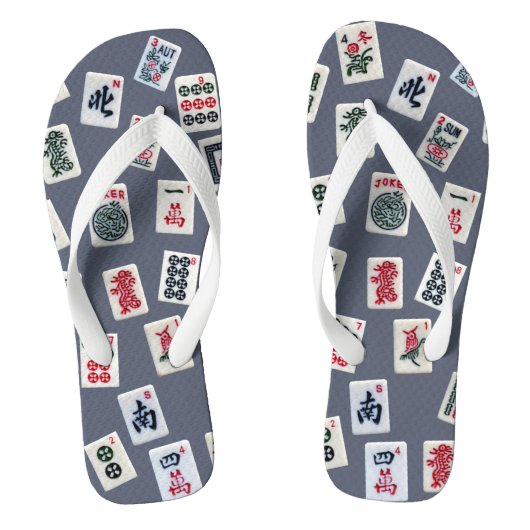 MahJongg-tegels ontwerpen donkerblauw Teenslippers (Voetbed)