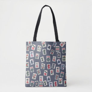 MahJongg-tegels ontwerpen donkerblauw Tote Bag