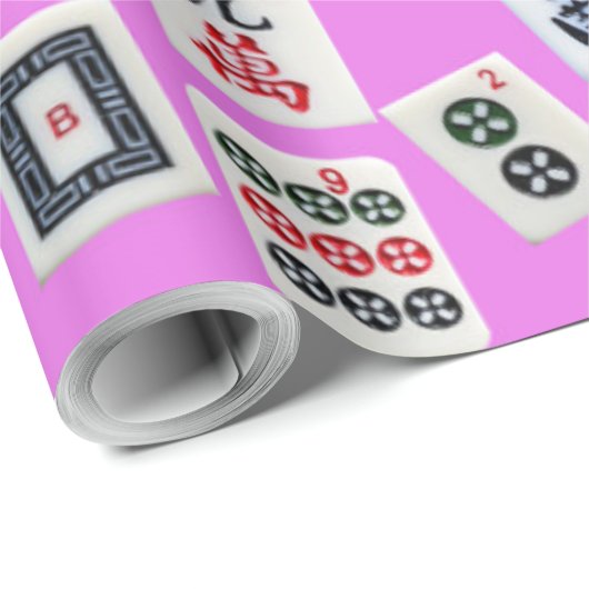 MahJongg-tegels ontwerpen op roze Cadeaupapier (Rol Hoek)