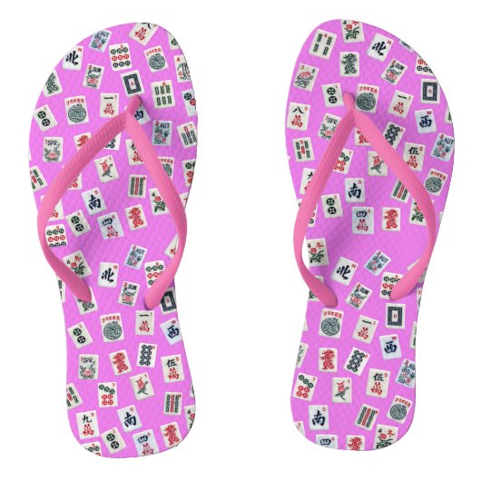 MahJongg-tegels ontwerpen op roze Teenslippers (Voetbed)