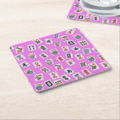 MahJongg tegels op roze achtergrond Kartonnen Onderzetters (Schuin)