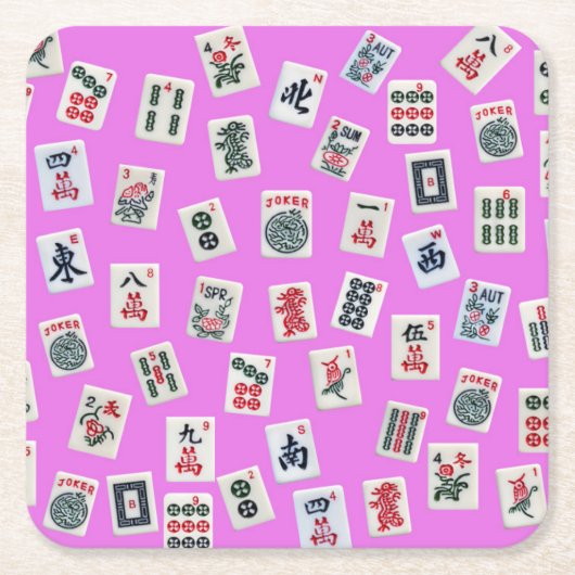 MahJongg tegels op roze achtergrond Kartonnen Onderzetters (Voorkant)