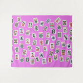MahJongg tegels op roze achtergrond Wandkleed (Voorkant (horizontaal))