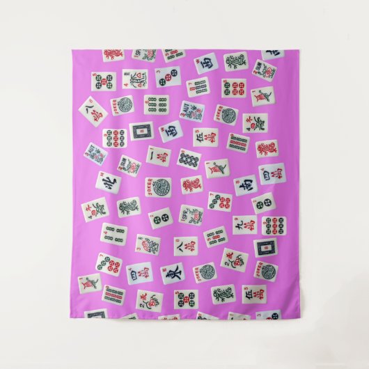 MahJongg tegels op roze achtergrond Wandkleed (Voorkant)